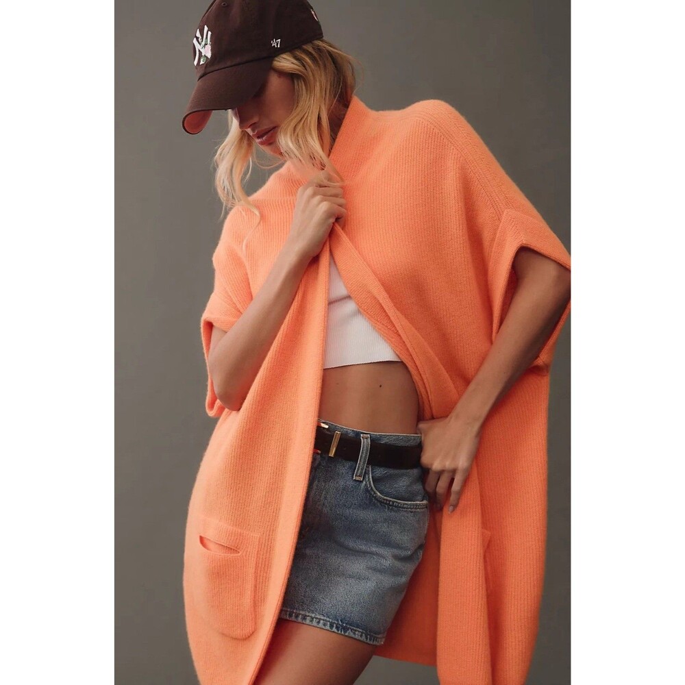 Anthropology Pilcro Cashmere Cardigan Sweater Vest Xs S M L Orange With Heart